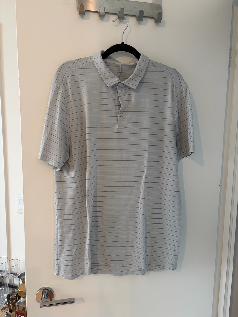 LULULEMON Men's Light Gray Striped Polo Shirt
